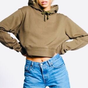 Everlane Olive Green Oversized Split Side Hooded Sweatshirt Pullover